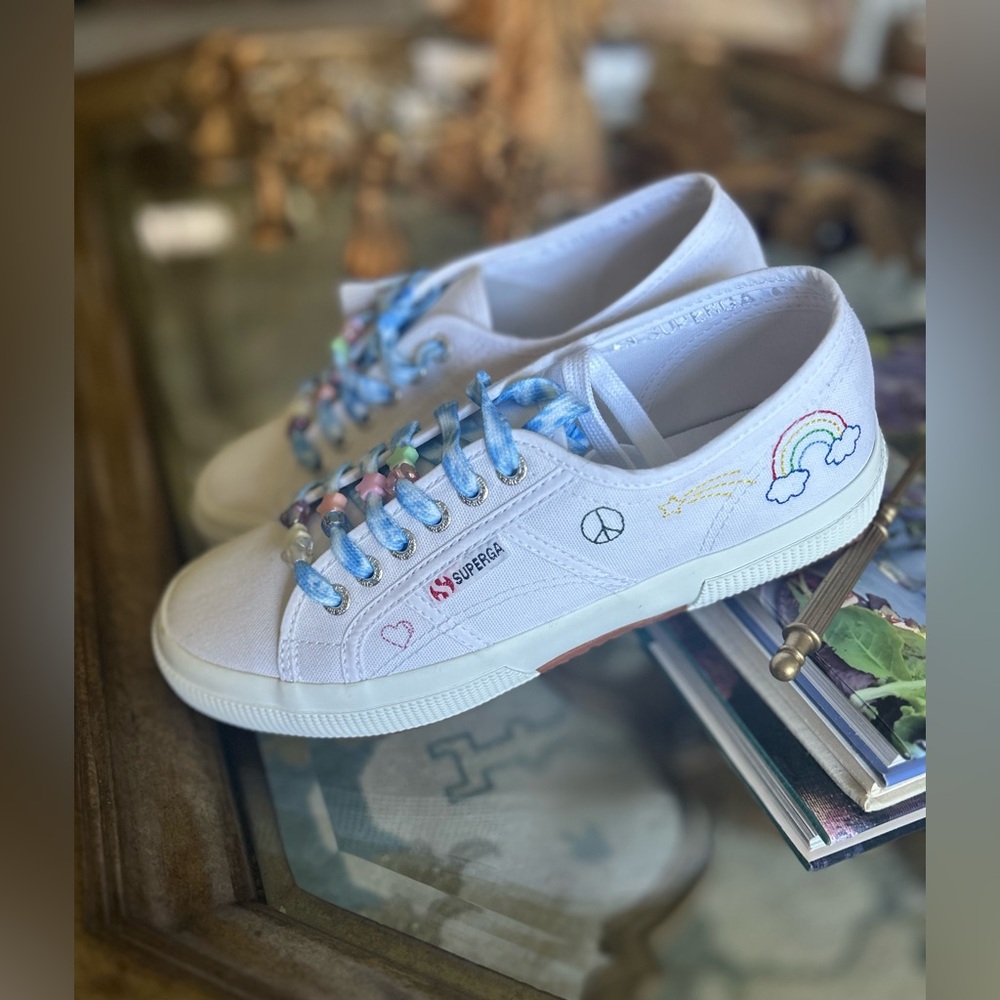 278 Superga Fantasia 2750 EMBROIDERY Women   Rainbow Peace size 39. NWT - Picture 7 of 11